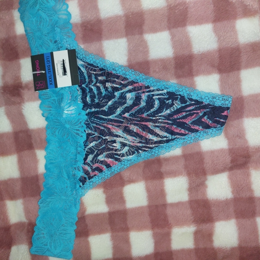 Blue and Pink Lace Thong